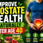 Man showing prostate health concept with natural foods and tips to improve prostate health naturally after age 40.
