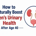 Minimalist thumbnail showing the text "How to Naturally Boost Men’s Urinary Health After Age 40" alongside a simple urinary system illustration with kidneys, ureters, and bladder on a clean white background.